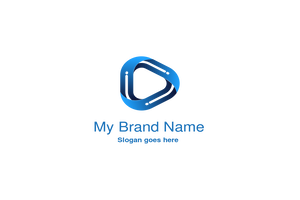 Modern Blue Infinity Play Button Logo with Abstract Geometric Design for Tech and Media Industries